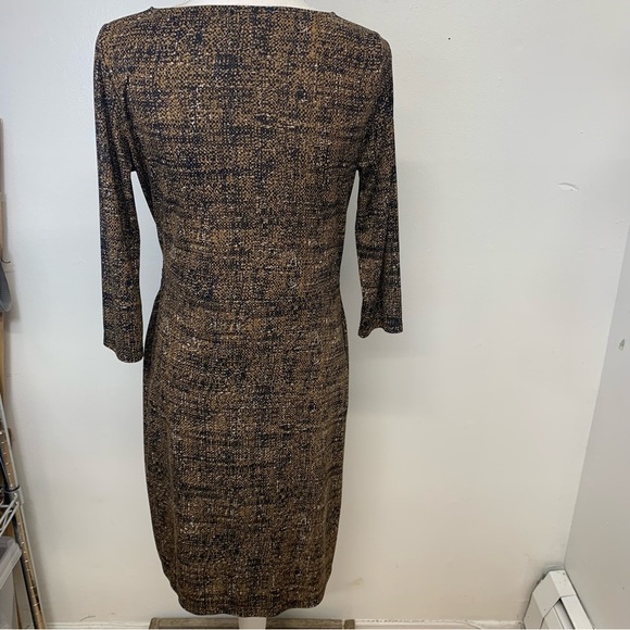 Talbots Midi Dress  MP Brown Print Ruched  3/4 Sleeve Stretch Office Travel Work - Picture 5 of 8